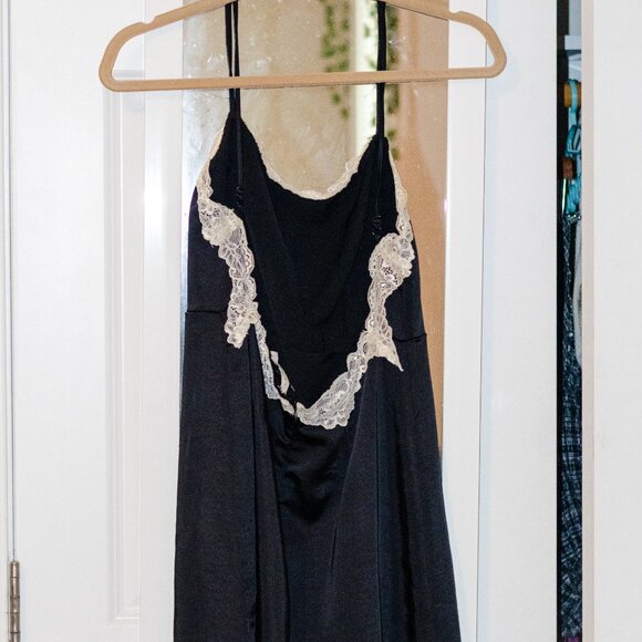 LA Hearts by PacSun Black w/ White Lace Trim Satin Slip Dress - Picture 5 of 6